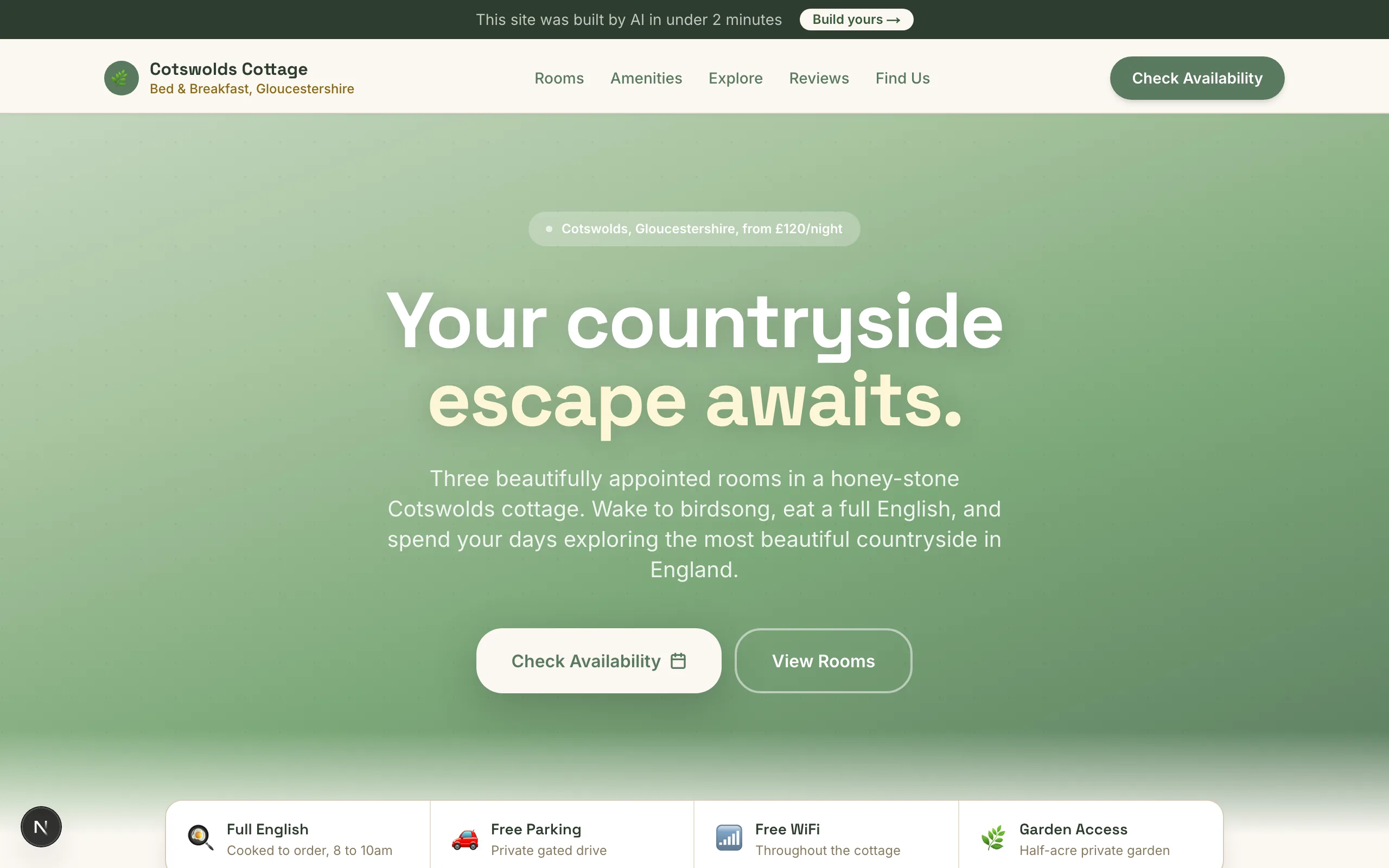 Cotswolds Cottage B&B website preview