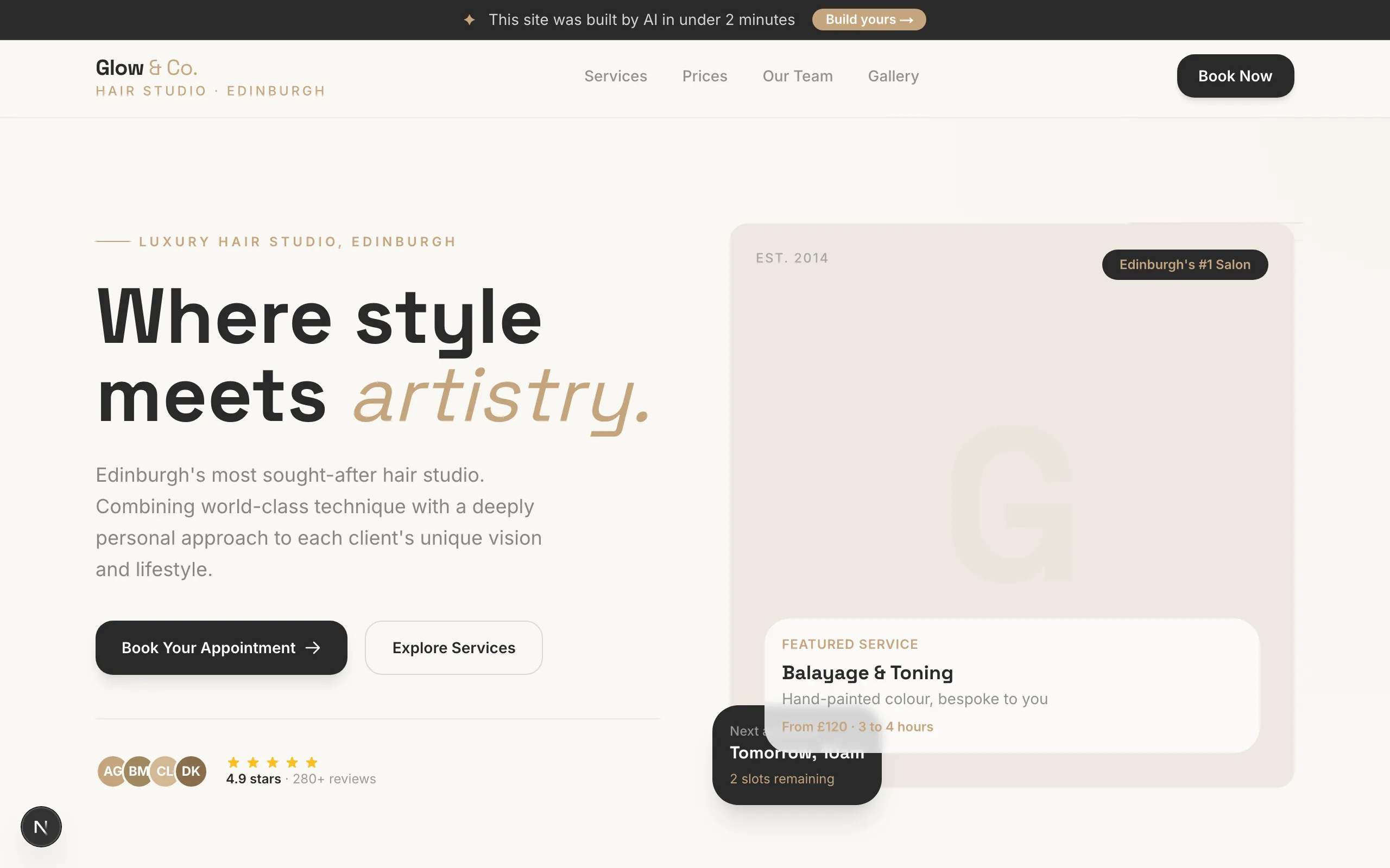 Glow & Co. Hair Studio website preview